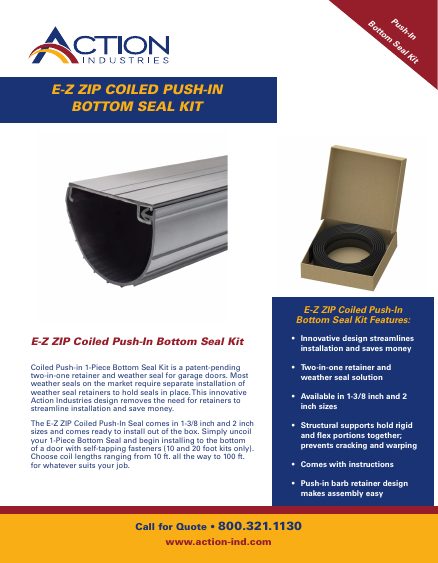 Action Industries — E-Z ZIP Coiled Push-In Bottom Seal Kit Cutsheet (catalog cover)