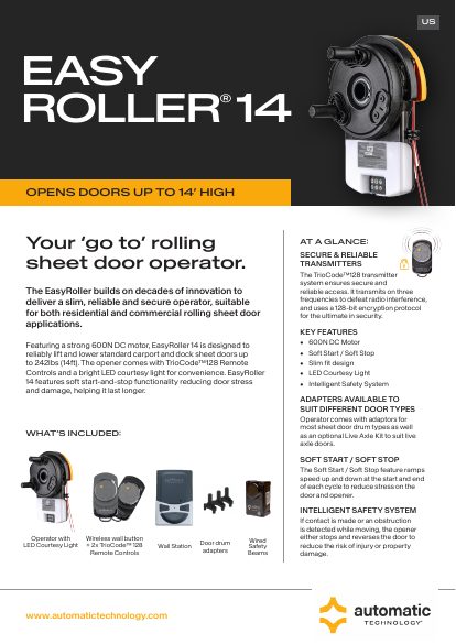 Amarr — AT Dominator EasyRoller 14 Operator Brochure (catalog cover)