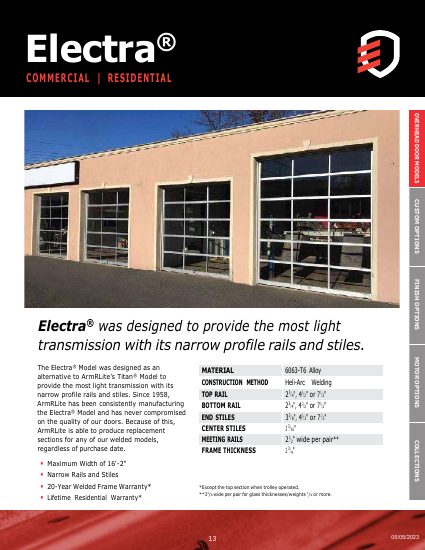 ArmRLite Overhead Doors — Electra Overhead Door Brochure (catalog cover)