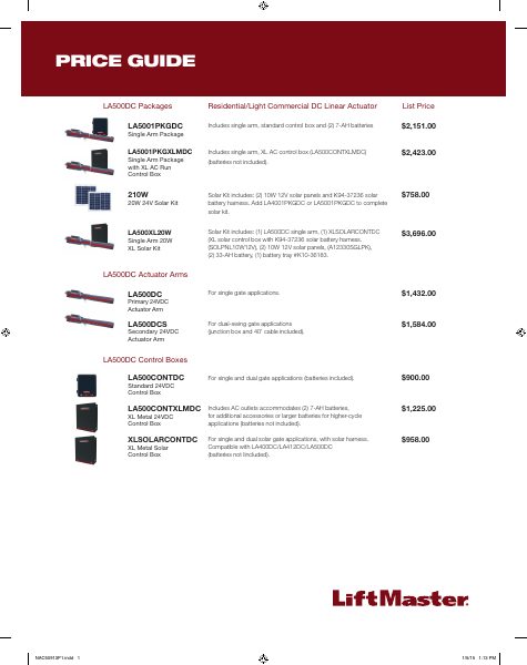 LiftMaster / The Chamberlain Group LLC — LiftMaster Gate Operator Price Guide (LMGTPG0019) (catalog cover)