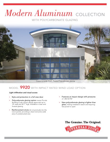 Overhead Door Corporation — Modern Aluminum Garage Door Brochure (Model 9920) (catalog cover)