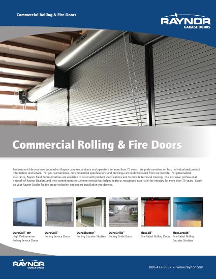 Raynor Garage Doors — Commercial Rolling & Fire Doors Overview (catalog cover)