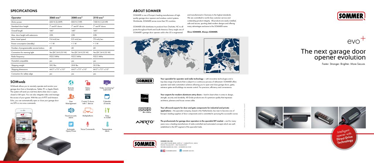 SOMMER USA Inc. — SOMMER evo+ Brochure / Specs (EVO-PLUS-SPECS) (catalog cover)